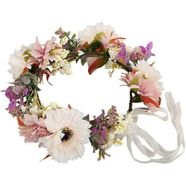 Coronas De Flores Corona Floral Viento Junto Al Mar Margarita Guirnalda Diadema De Flores Ajustable Cabello Para Ceremonia De Boda Fiesta Festival Corona Tocado 1 pieza