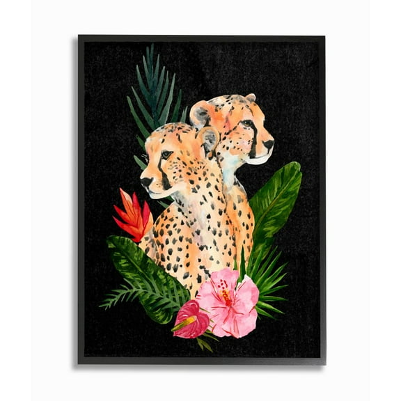 Stupell Industries Cheetah Couple Pink Flower Animal Painting Framed Wall Art by Annie Warren