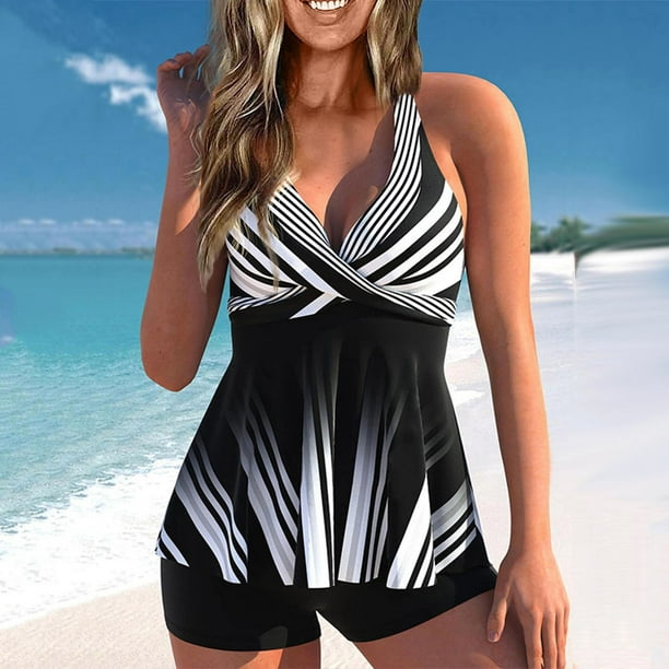 WaiiMak Womens Two Piece Swimsuits Tankini Top Set Swimdress Printed  Swimwear With Boyshort Bathing Suits