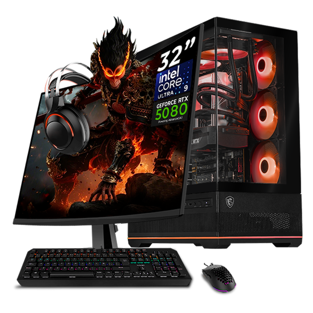 PC Gamer Completa Xtreme PC Gaming MSI NVIDIA GeForce RTX 5080 Intel Core Ultra 9 285K 64GB DDR5 SSD 4TB Sistema Liquido Monitor 32 180Hz WIFI Black gaming 4K, streaming y edición profesional