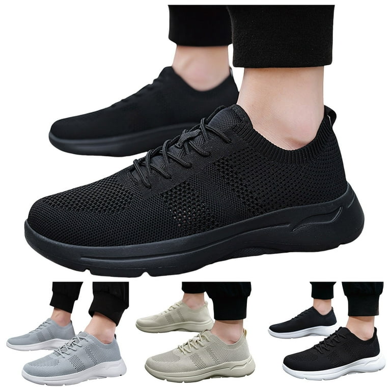 Yindaity Mens Casual Shoes Men's Knit Jogger Sneakers Black