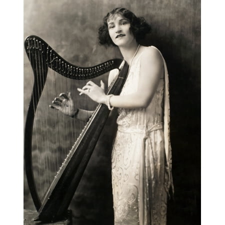 Harpist C1924 Npublicity Photograph For The Broadway Show The Best People With American Actress Florence Johns C1924 Rolled Canvas Art -  (24 x