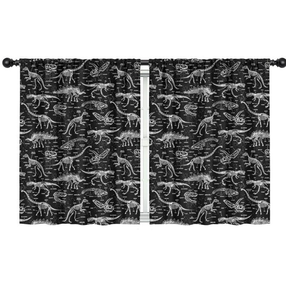 Blackout Kids Curtains,Black White Dinosaurs Skeletons Pattern Childrens Insulated Curtains Set Of 2,Bedroom Essentials,Toddler Room Decor 42"x54"