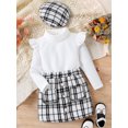 thumbnail image 2 of KelaJuan Kid Girl Fall 3Pcs Outfit Ruffled Long Sleeve High Neck Tops Plaid Skirt Beret Set Elegant Clothes, 2 of 6