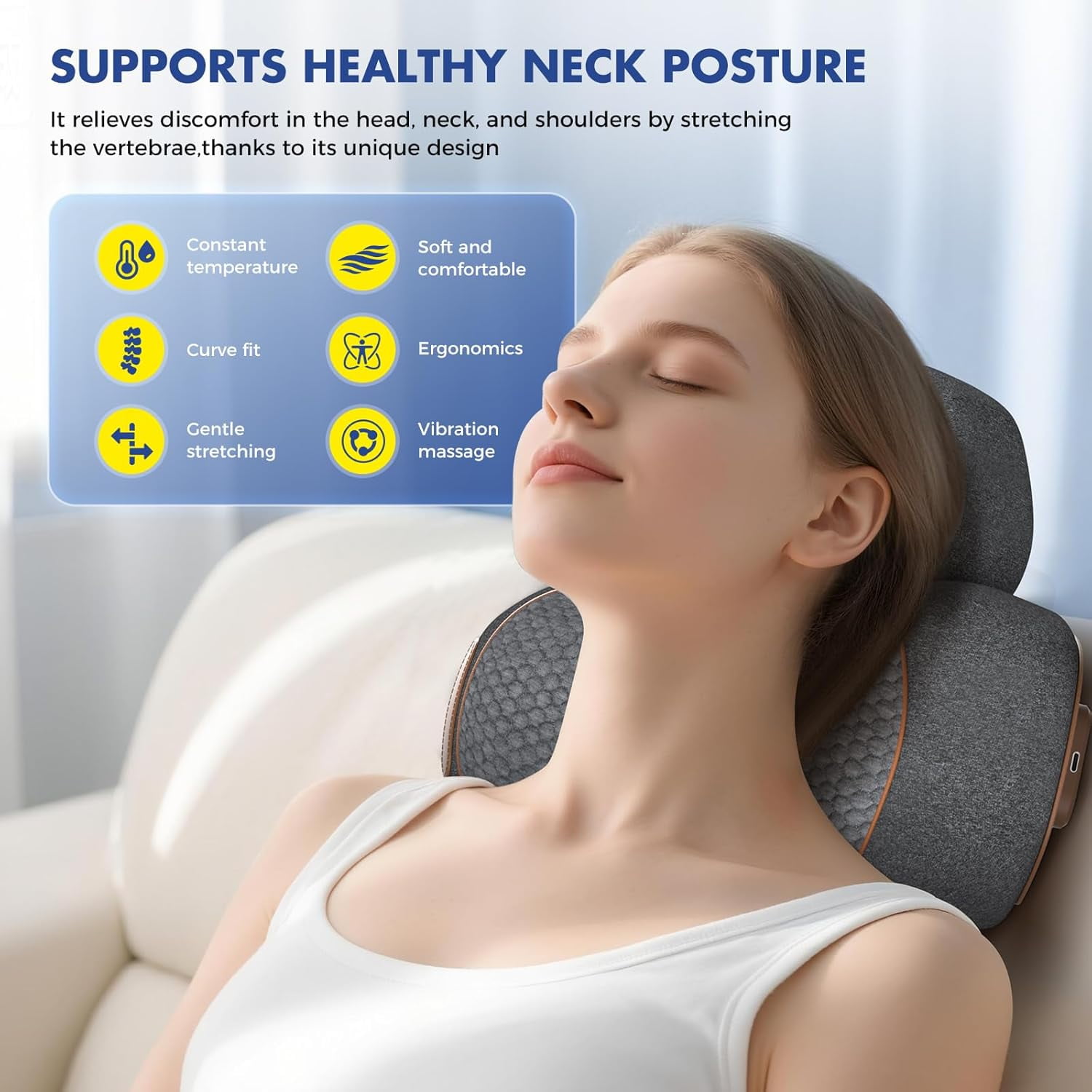3-in-1 Neck Massager Pillow with Heating and Cervical Traction - Deep Tissue Massage for Pain Relief, Ergonomic Shoulder Massage Pillow, Neck Hump Corrector Ideal Gift for Women and Men Corded