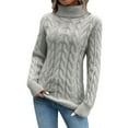 thumbnail image 1 of SGMVNU Chandails à Manches Longues pour Femmes Couleur Unie Col Roulé avec Pulls Doux et Confortables (Gris, P), 1 of 6