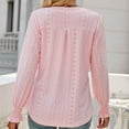 thumbnail image 5 of HAPIMO Women's Long Sleeve V-Neck Shirt Solid Color Hollow Out Pleated Ruffle Sleeve Casual Pullover Top Teen Grils Fashion Clothes Pink L, 5 of 5