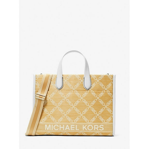 Michael Kors Gigi large straw tote bag with Empire logo jacquard