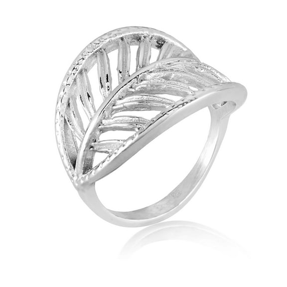 ELYA Jewelry Women's Polished Open Leaf Stainless Steel Ring