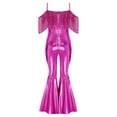 thumbnail image 4 of inlzdz Girls Sequin Fringe Romper Sparkly Glitter Metallic Flared Jumpsuit Disco Birthday Dance Outfit Hot Pink 6, 4 of 6