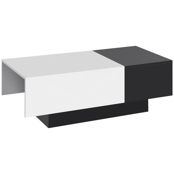 HOMCOM Table Basse Moderne avec Plateau Coulissant et Rangement Caché, Table Centrale Rectangulaire pour Salon, Noir/blanc