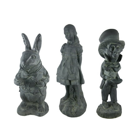 Alice In Wonderland White Rabbit Mad Hatter Oxidized Garden Statue Set Resin Canada Alice In Wonderland White Rabbit Mad, Alice In Wonderland Garden Statue