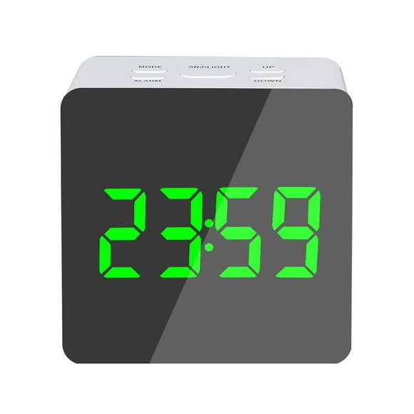 LED Digital Alarm Clock Temperature Desk Makeup Mirror Art Snooze Clock Bedroom Office Decoration,Square
