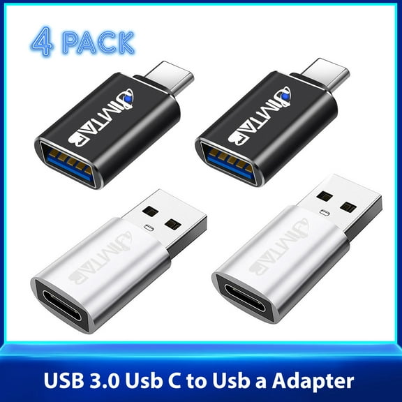 JIMTAB (4 Pack USB C to USB Adapter (2 Pack)&USB to USB C Adapter (2 Pack) [USB 3.0] SuperSpeed Data Transfer & Fast Charging for iPhone/PC/Samsung/iPad/Laptop/MacBook