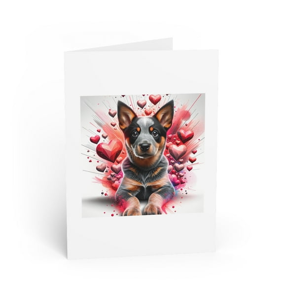 DistinctInk Greeting Card / Note Card - Valentine's Day Australian Cattle Dog Puppy - PACK of 1