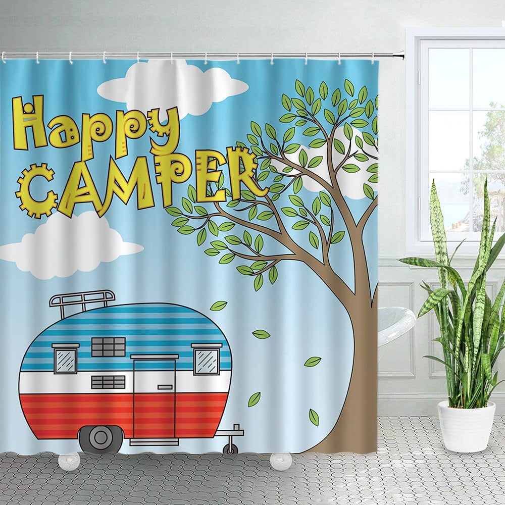 Camper Shower Curtains Pine Trees Travel Camping Creative Design