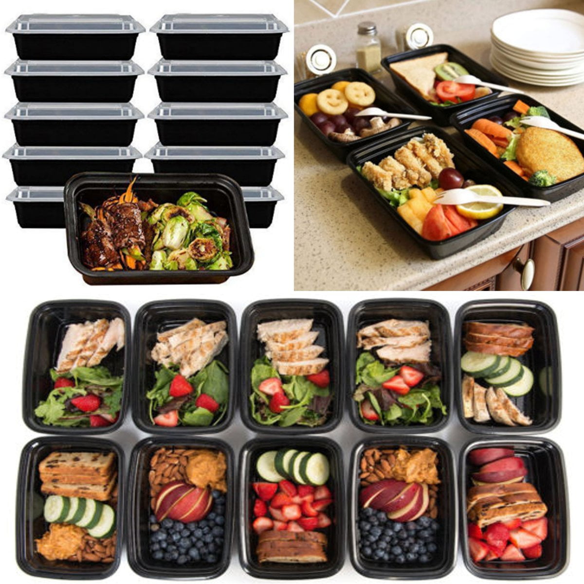 10Pcs Microwavable Meal Prep Container Plastic Food Storage Reusable