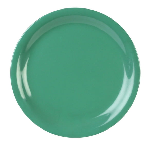 Excellante Color Green Melamine Dinnerware Collection Green Melamine Dinnerware Collection 10.5 Inch Narrow Rim Round Plate, Comes in Dozen