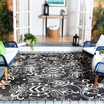 SAFAVIEH Beach House Robynne Botanical Indoor/Outdoor Area Rug, Black/Light Gray, 8' x 10'