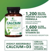 Calcium 1200 mg with Vitamin D3 - Best Absorption & Bone Health Support Supplement for Women & Men - Bone Strength, Teeth & Immune Support - Natural Calcium & D3 Pills - Bottled in USA - 60 Tablets