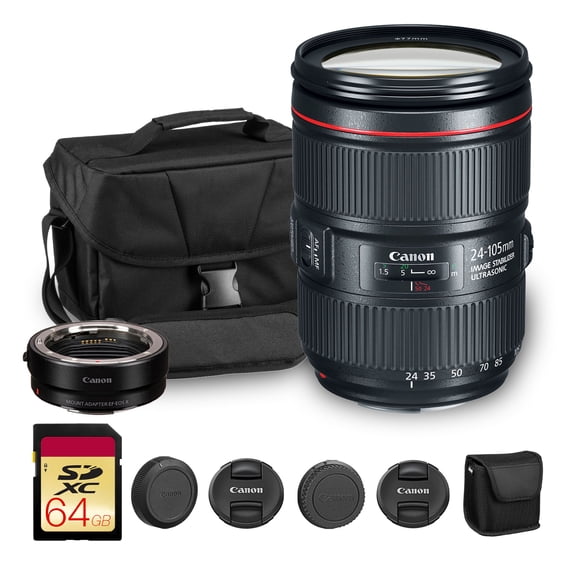 Canon EF 24-105mm f/4L IS II USM Lens | L-Series Standard Zoom with Image Stabilization & Advanced Optics | Ideal for Portraits, Weddings & Everyday Photography   Adapter EF-EOS R   Bag   64GB Card