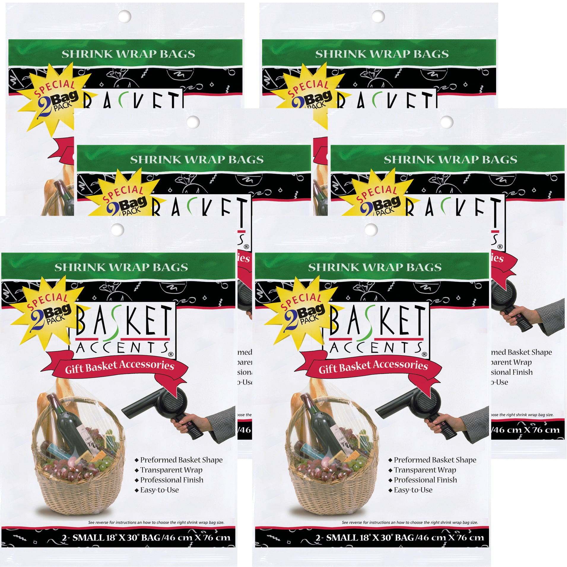 Basket Accents Shrink Wrap Bags Small 18"X30"Clear 2 CountMultipack