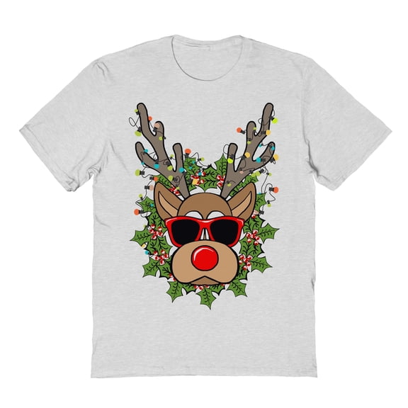 Christmas Holiday Holiday Reindeer Head Graphic Ash Grey Men's Cotton T-Shirt