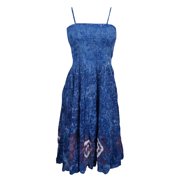 Mogul Womens Beach Dress Strappy Blue Printed Smocked Bodice Summer Fashion Dresses