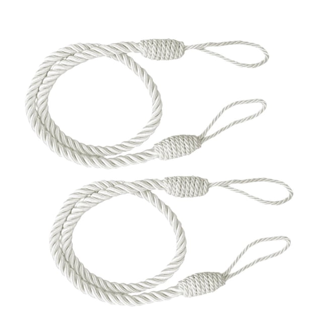2 PCS Curtain Tiebacks Hand Weaving Curtain Clips Rope Holdbacks Pearls Curtain White 2