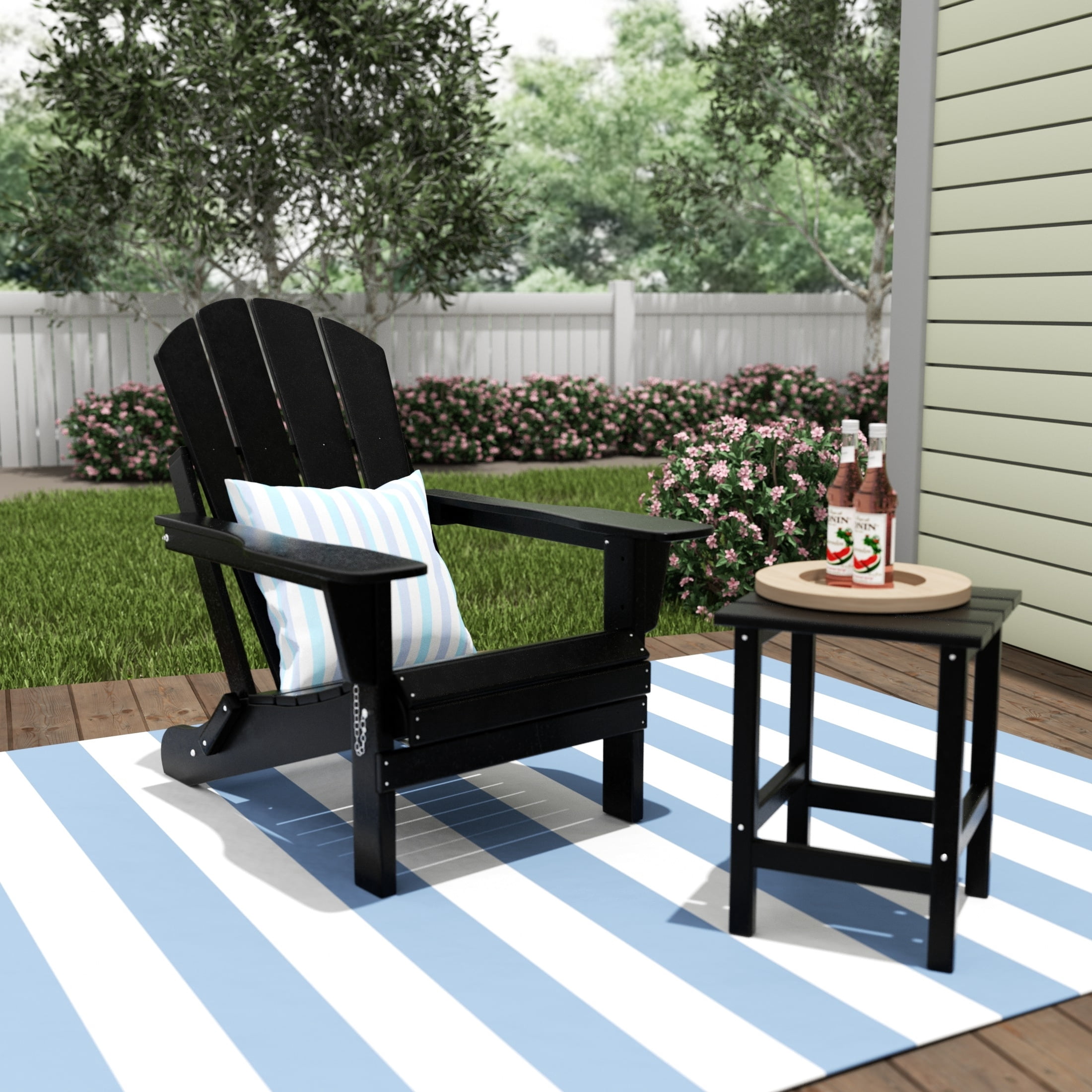 Polytrends  Laguna Hdpe All Weather Outdoor Patio Foldable Adirondack Chair With Side Table (2-Piece Set) Black