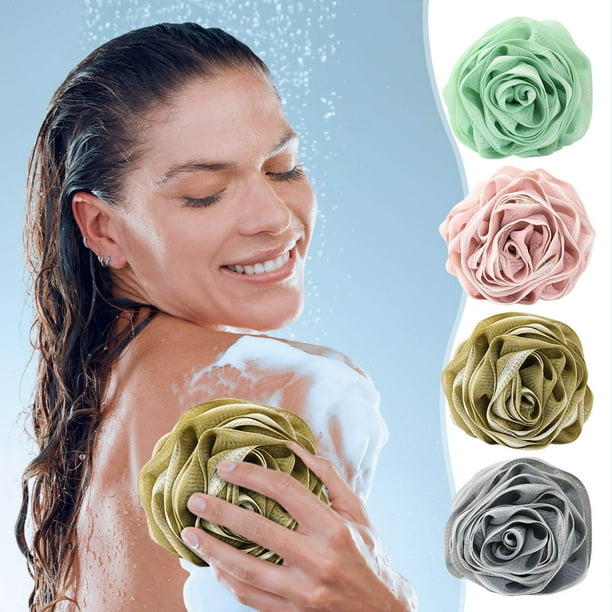Esponja de baño | Bola de baño de fregado suave y no dispersiva | Esponja vegetal corporal exfoliante suave de dos tonos | Apto para pieles sensibles | Bucle de secado rápido | 4.7x4.7pulgadas