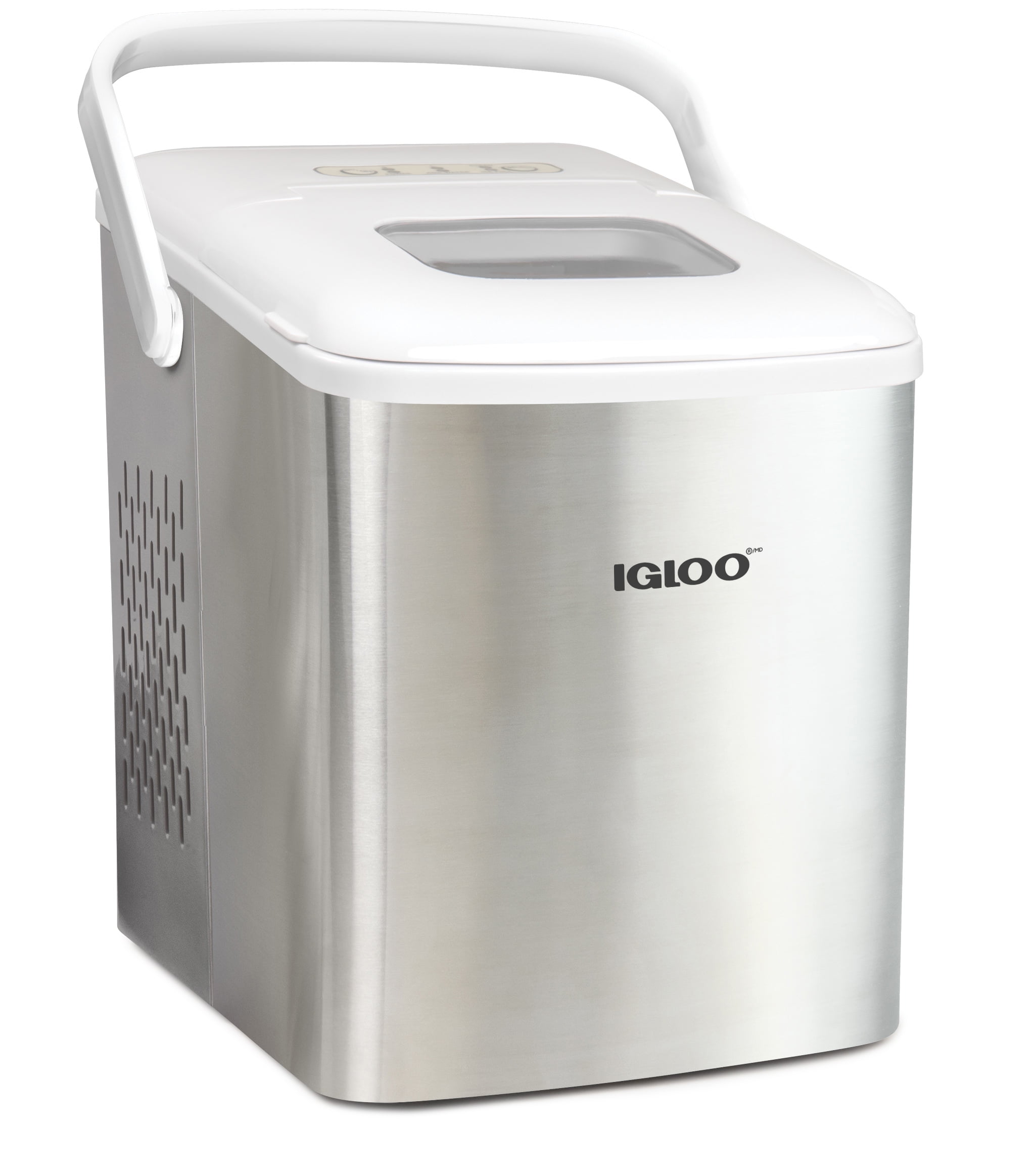 Igloo ICEB26HNSSWL Handled Ice Maker, Stainless Steel and White
