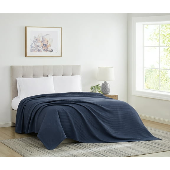 Cannon Heritage 100% Cotton Waffle Weave Blue Twin Blanket, Solid Casual themed, Adult Bedding, OEKO-TEX Certified