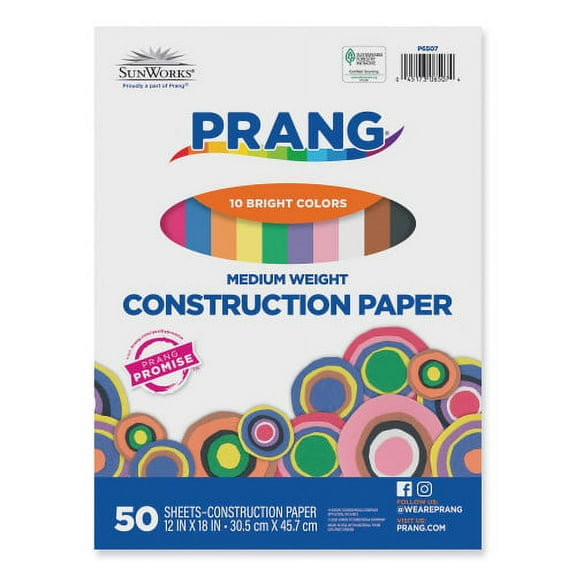 Prang SunWorks Construction Paper, 50 lb Text Weight, 12 x 18, Assorted, 50/Pack