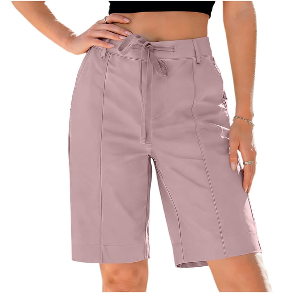 Iyufng Bermuda Shorts pour Femmes Été Taille Haute Longueur Genou Shorts Chino Tendance avec Poches Cordon Décontracté Plage Vacances