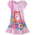 thumbnail image 2 of WIBACKER 3-8Y Toddler Girls Nightgowns Short Sleeve Nightdress Kids Nightie Dress Sleepwear - 1Pcs Rainbow Unicorn, 2 of 7
