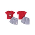 thumbnail image 2 of BemeyourBBs Toddler Baby Boys Summer Outfits Baseball Embroidery Short Sleeves T-Shirt and Striped Shorts Set for 2 Piece Clothes Set, 2 of 9