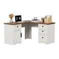 thumbnail image 2 of Farmhouse 60" Executive L Shaped Desk, Home Office Desk with File Drawers and Storage Cabinet, Corner Computer Desk with Adjustable Side Storage Cabinet, 2 of 8