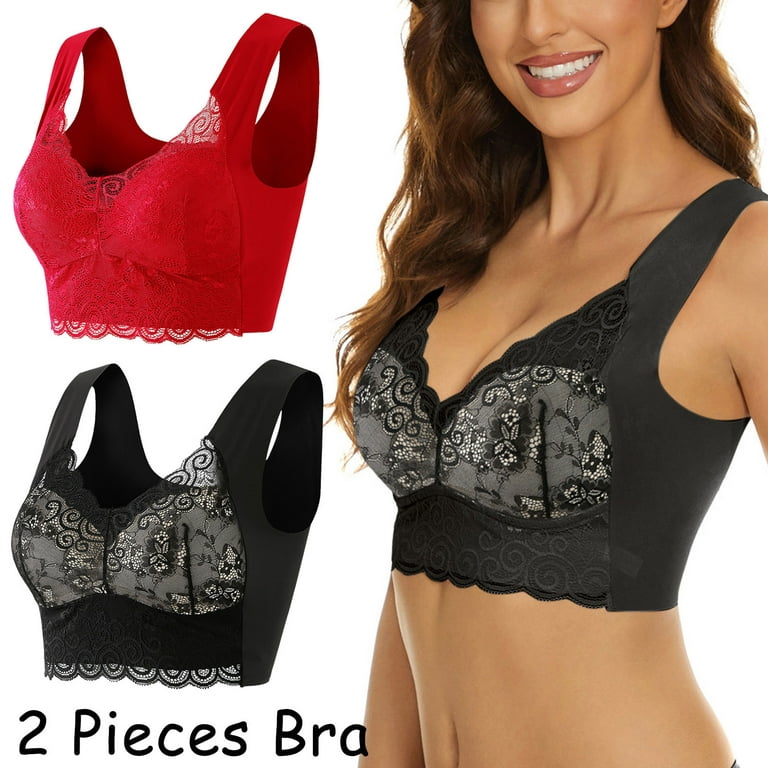 Women Support Bras Women Lace Front Button Shaping Cup Adjustable Shoulder  Strap Large Size Underwire Bra