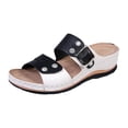 thumbnail image 5 of Rokment Vintage Rhinestones Orthopedic Platform Wedges Slides Sandals for Women Beach Summer Sparkly Buckles Color Block Leather Casual Dress Walking Slip on Slippers Black Size 6, 5 of 6