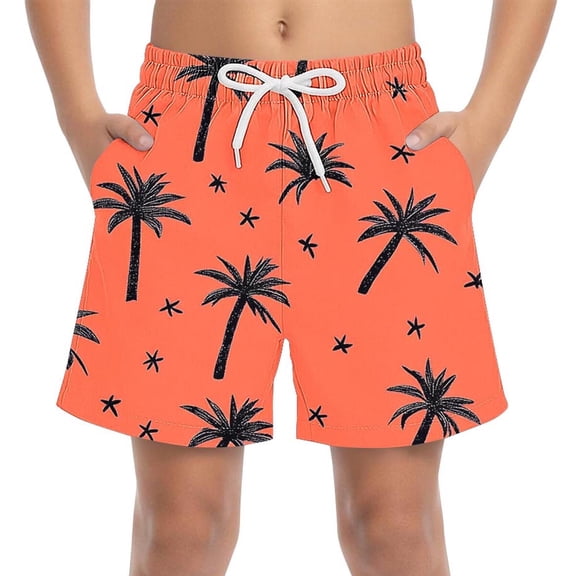 Boys' Swim Trunks Quick Dry Tropical Palm Tree Print Board Shorts with Pockets Elastic Waist Drawstring Sizes 4-15,Size 8-9T