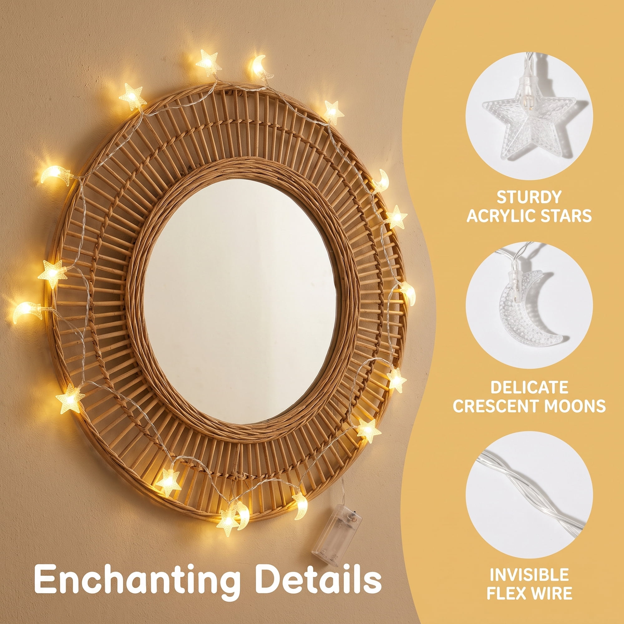 Unique Bargains Star and Moon Fairy Lights with Flexible Wire 9.8 ft Battery Operated