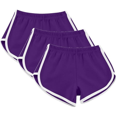 3 Pack Summer Hot Shorts for Women Elastic Waist Cotton Sports Shorts Athletic Yoga Dance Pajama Short Pants (2XL  Purple)