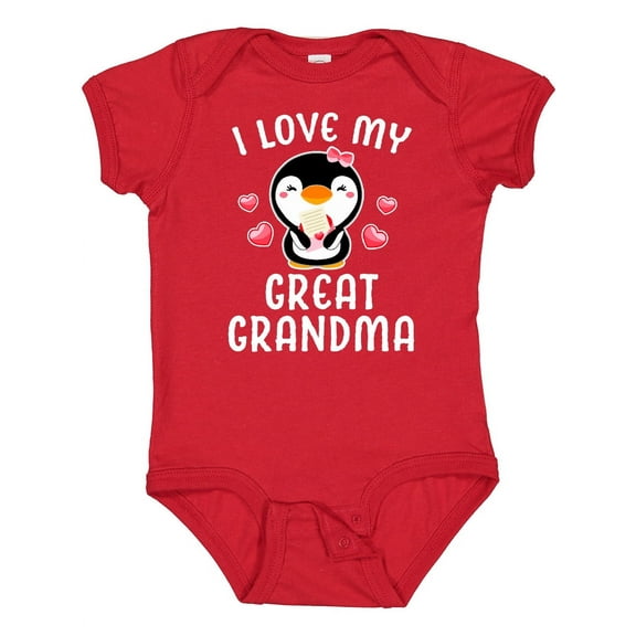 Inktastic I Love My Great Grandma with Cute Penguin and Hearts Girls Baby Bodysuit