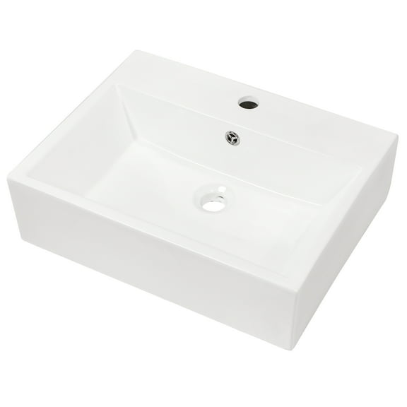20.8"×16.3"×6" White Ceramic Rectangular Wall-mounted Bathroom Sink with Single Faucet Hole and Overflow Hole