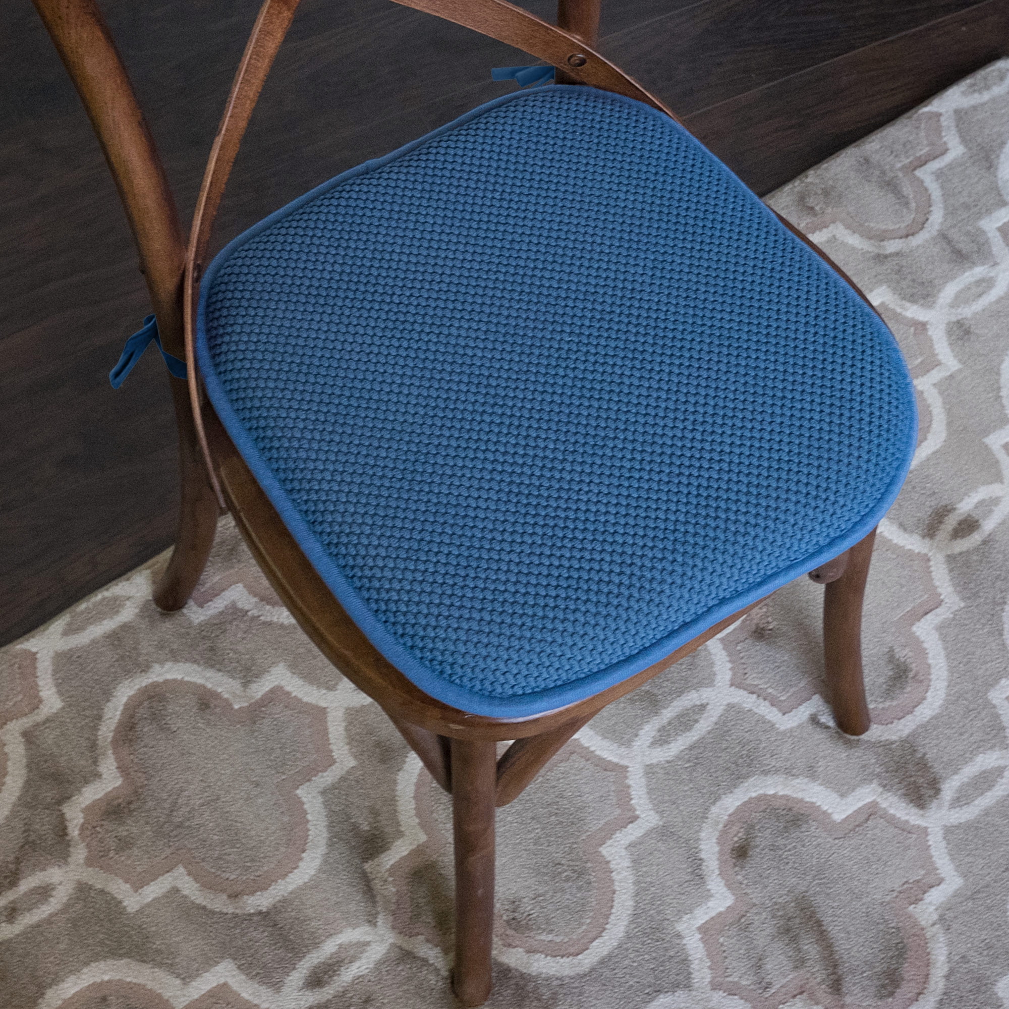 Memory Foam Honeycomb Non-Slip Chair Cushion Pad with Ties 4 Pack - Blue