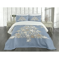 Ambesonne Christmas Quilted Bedspread Set 3 Pcs, Sea Life Theme Marine, Queen Size, Beige Cream