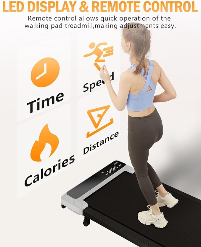 Under Desk Treadmill - 2 in 1 Walking Pad Treadmill of Compact Space, 2.5HP Quiet Desk Treadmill with Remote Control, LED Display, Portable Treadmill for Home Office,White