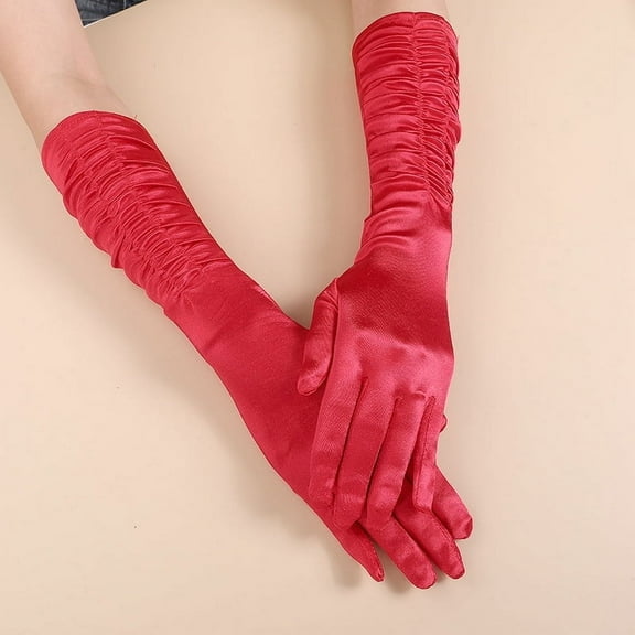 Namzi Satin Opera Gloves 1 Pair Long Elegant Gloves, Suitable for Formal Events, Weddings & Evening Occasions, Soft Satin Material for Comfort​,Red