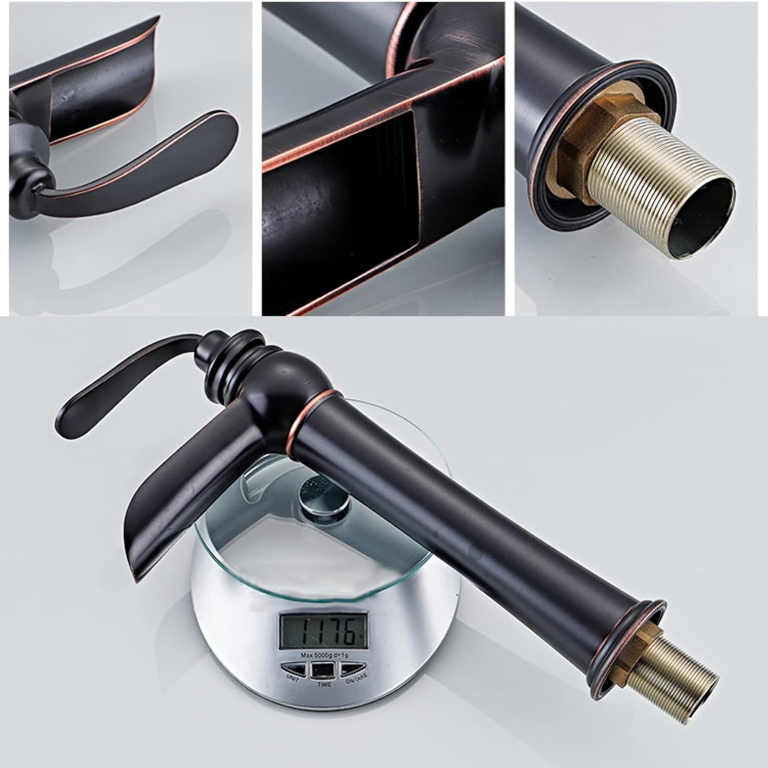 Waterfall Faucet for Bathroom Sink Black, Solid Brass, Hot and Cold Sink Mixer Tap Faucet, Waterfall Single Handle Bathroom Sink Faucet, high